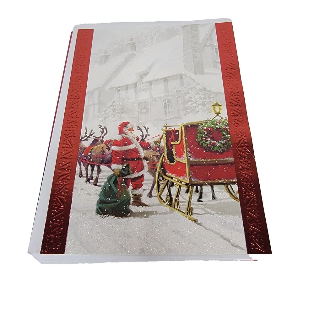 Lot of 12 Christmas Greeting Cards Santa Claus and Sleigh with Envelopes